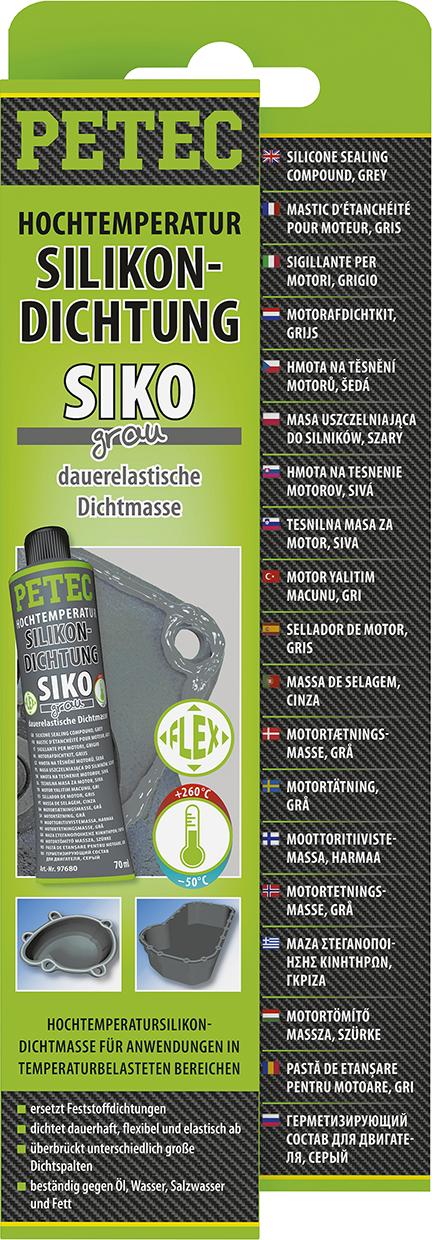 371792.jpg PETEC Vysokoteplotné silikónové tesnenie SIKO, trvalo pružné sivé - 70ml tuba blistrová