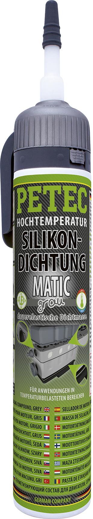 371793.jpg PETEC Vysokoteplotné silikónové tesnenie MATIC, trvalo pružné sivé - 200ml automatická plechovka