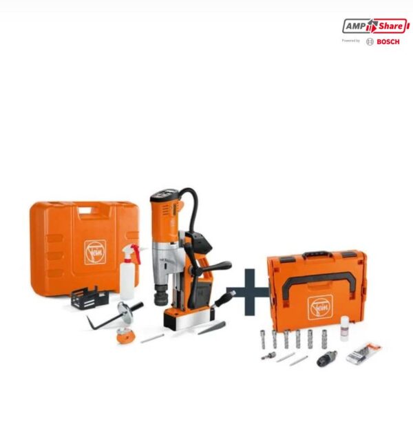 FEIN (SÚPRAVA AKBU 35 PMQW AS CONSTRUCTION-SITE SET S UPNUTÍM 3/4" IN WELDON/HSS NOVA 50) Akumulátorová univerzálna magnetická jadrová vŕtačka do 35mm so súpravou