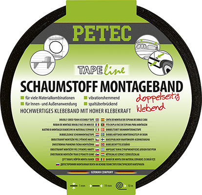 PETEC Penová montážna páska čierna - 10m x 19mm x 1mm blistrová
